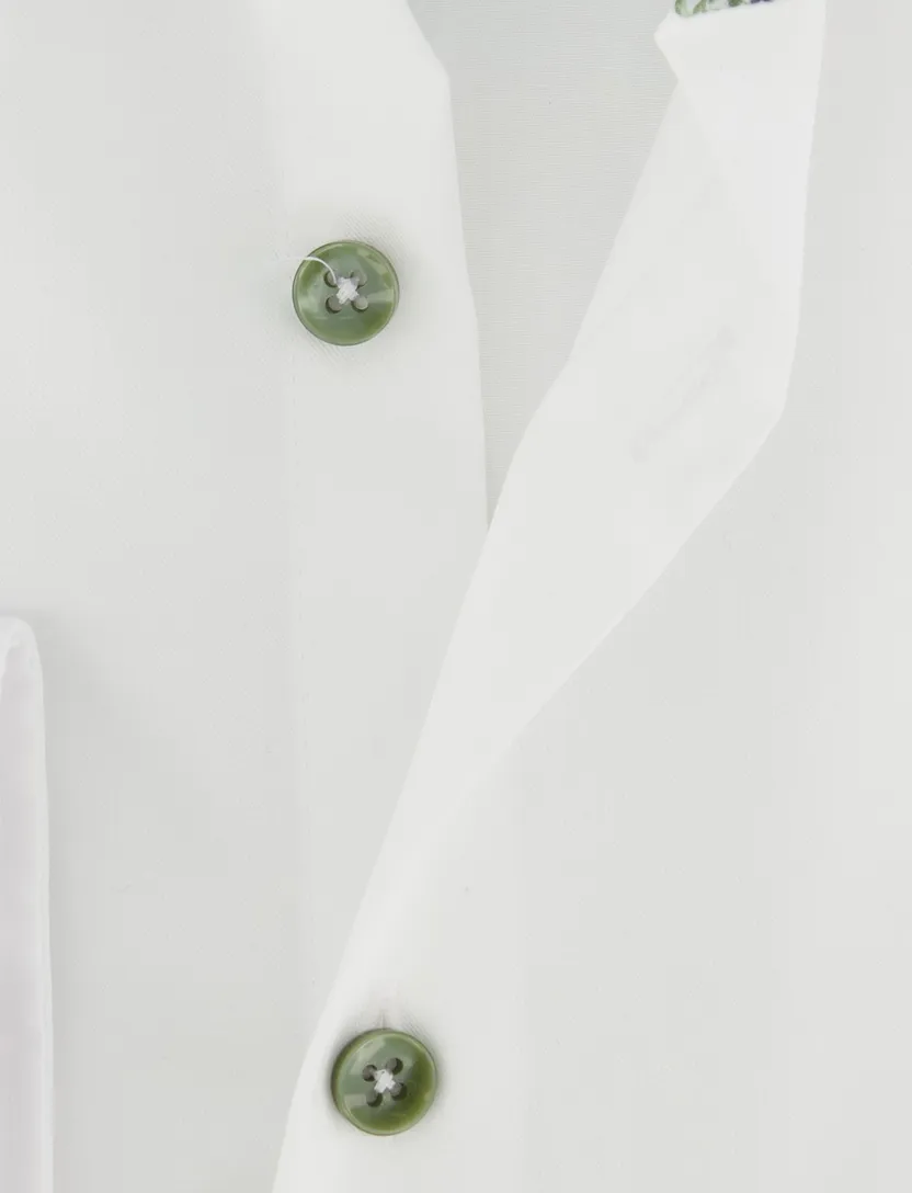 Strijkvrij wit overhemd Ledub Modern Fit gekleurde knoop