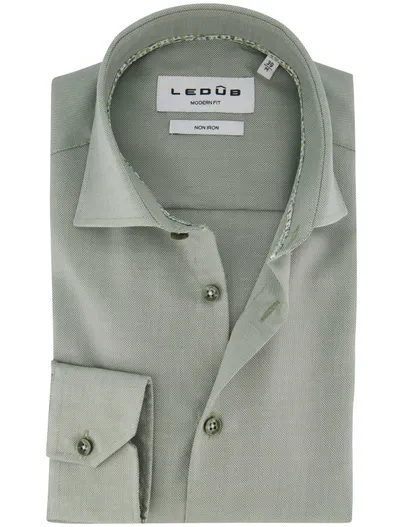 Ledub Ledub Modern Fit overhemd groen effen katoen wide spread