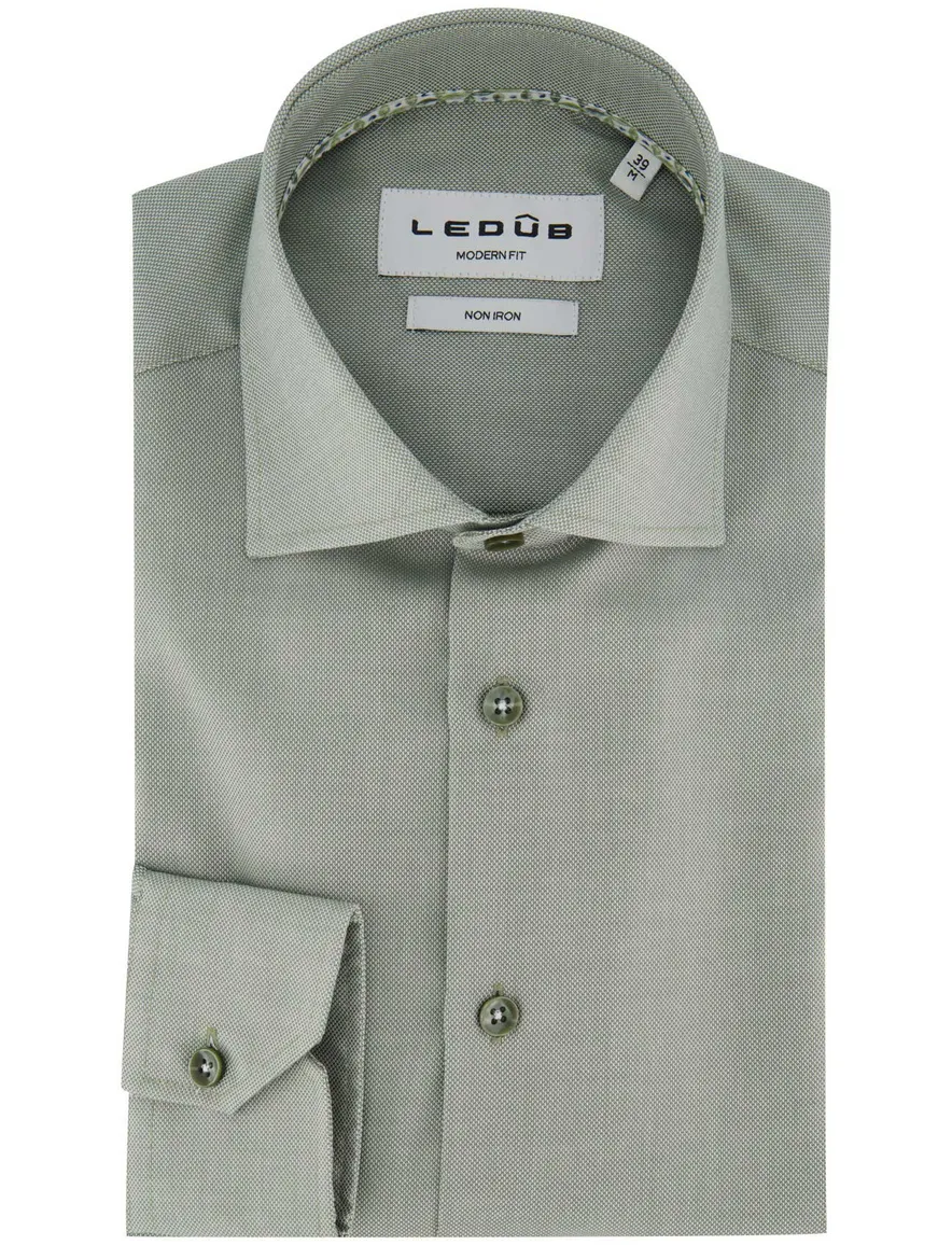 Ledub Modern Fit overhemd groen effen katoen wide spread