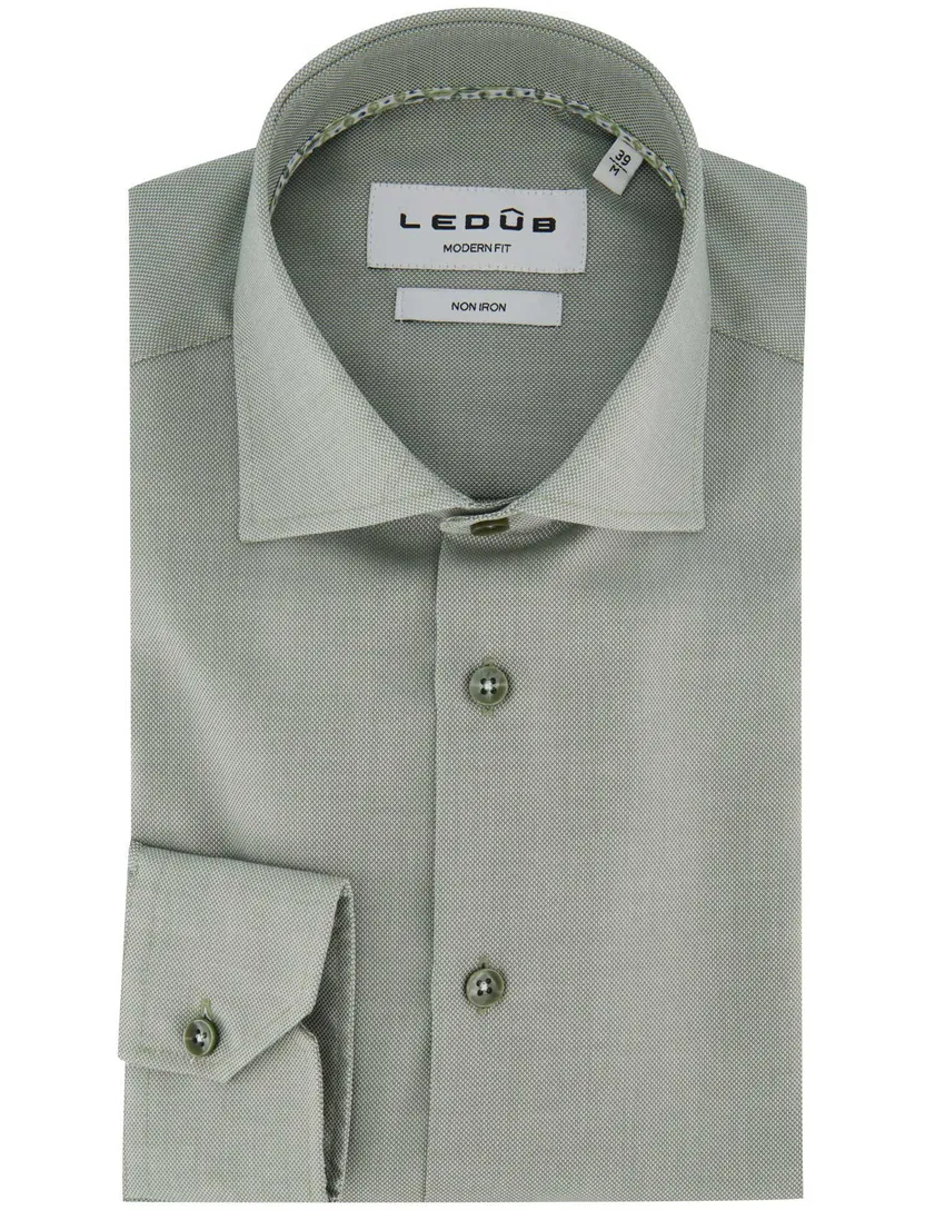 Overhemd groen Ledub Modern fit katoen effen groene knoop