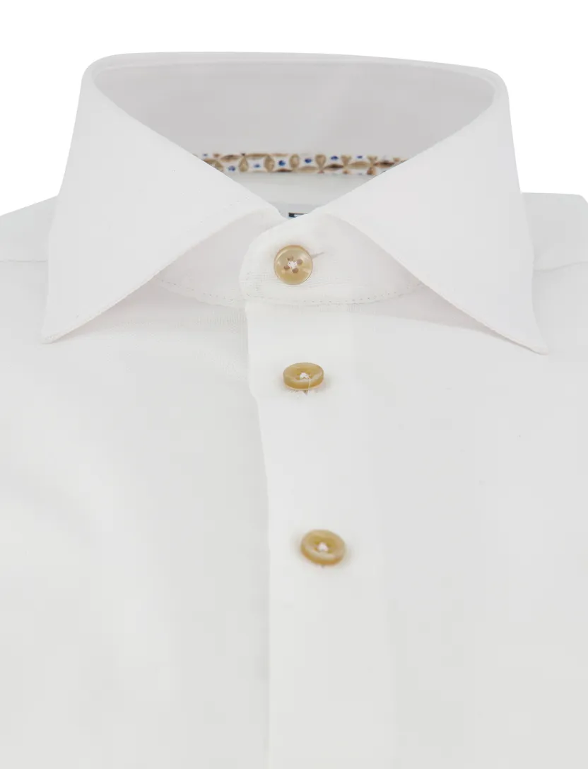 Overhemd wit Ledub Modern fit katoen effen beige knoop