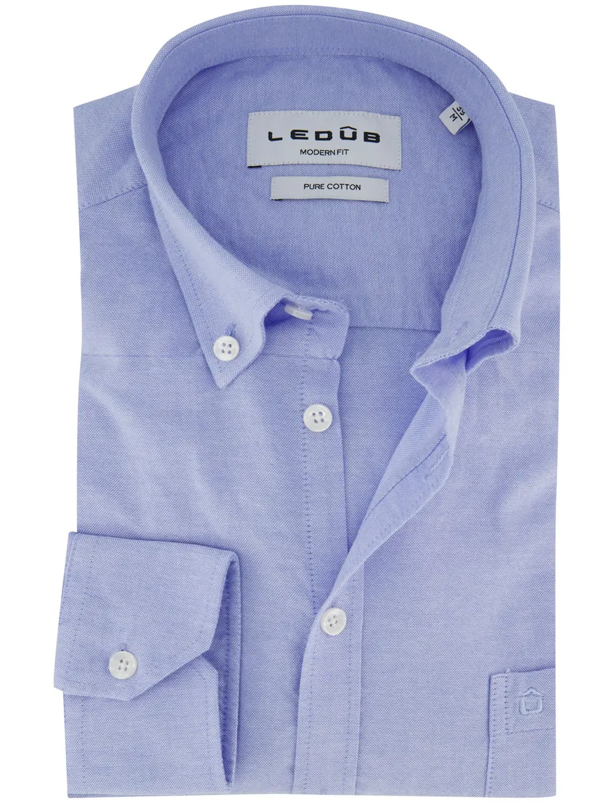 Ledub Modern Fit overhemd lichtblauw effen katoen button down