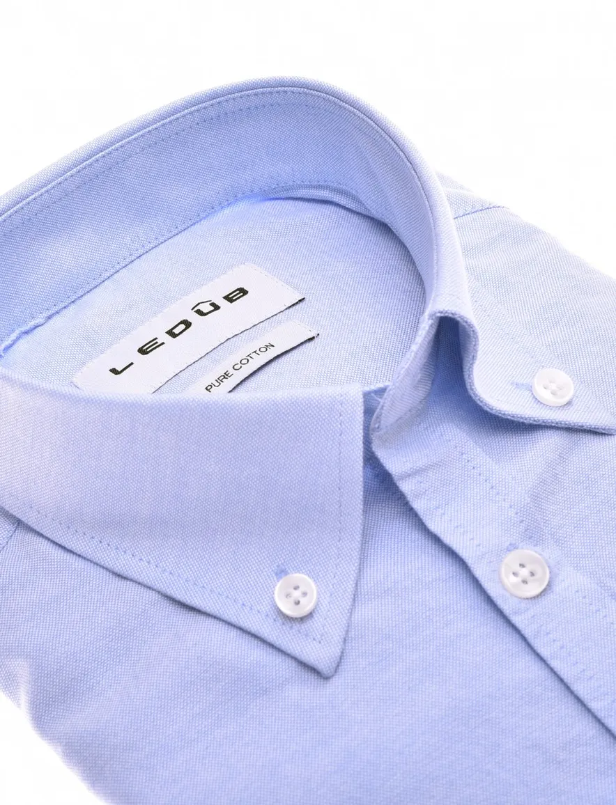 Ledub Modern Fit overhemd lichtblauw effen katoen button down