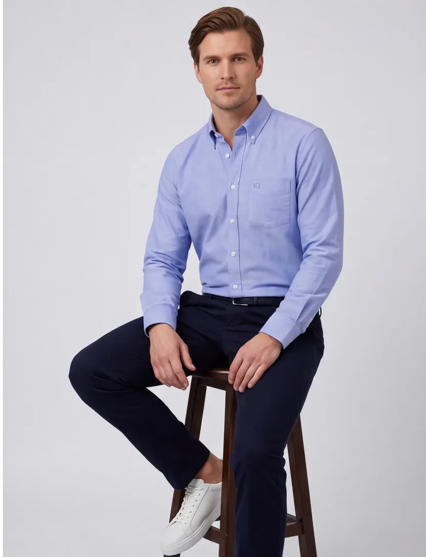 Overhemd lichtblauw Ledub Modern fit katoen button down