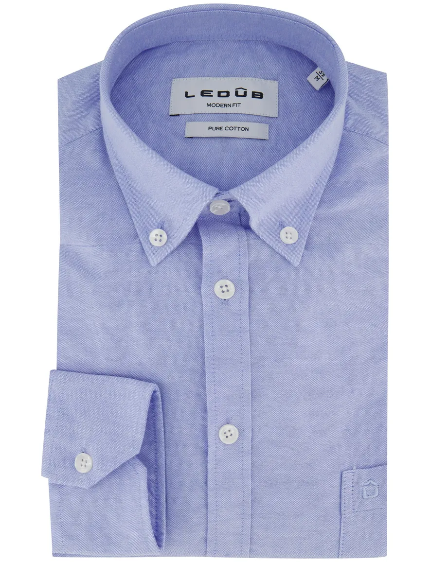 Ledub Modern Fit overhemd lichtblauw effen katoen button down