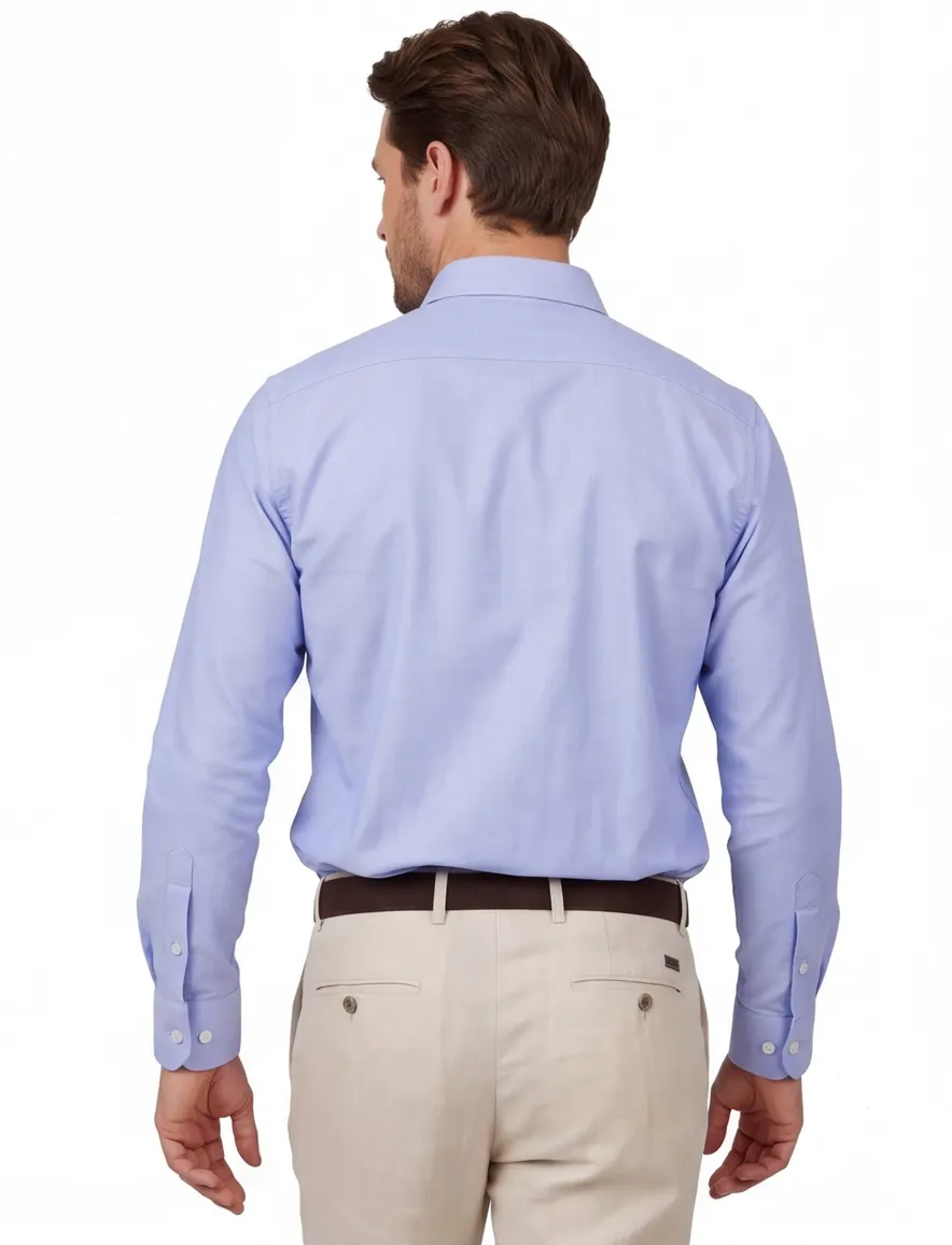 Ledub Modern Fit overhemd lichtblauw effen katoen button down