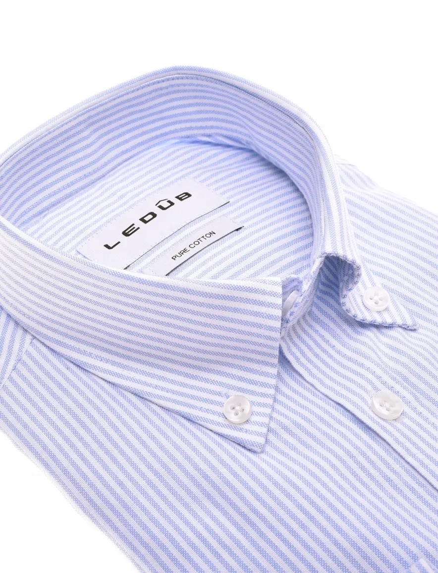 Ledub overhemd blauw wit gestreept button down