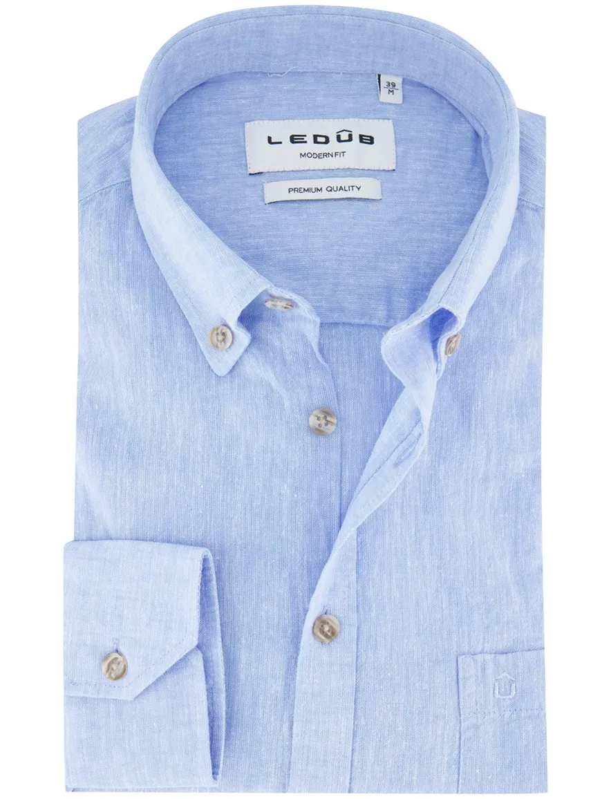 Overhemd Ledub Modern Fit linnen lichtblauw