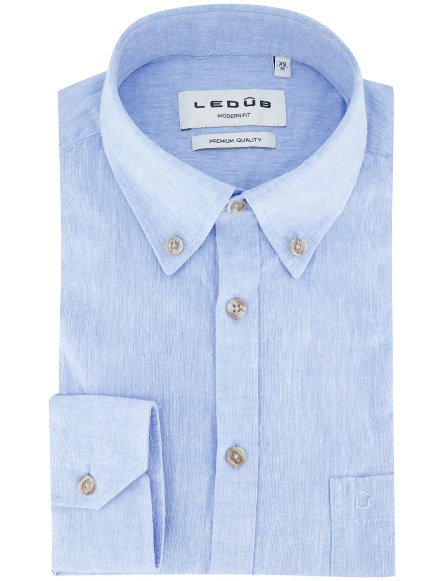 Overhemd Ledub Modern Fit linnen lichtblauw