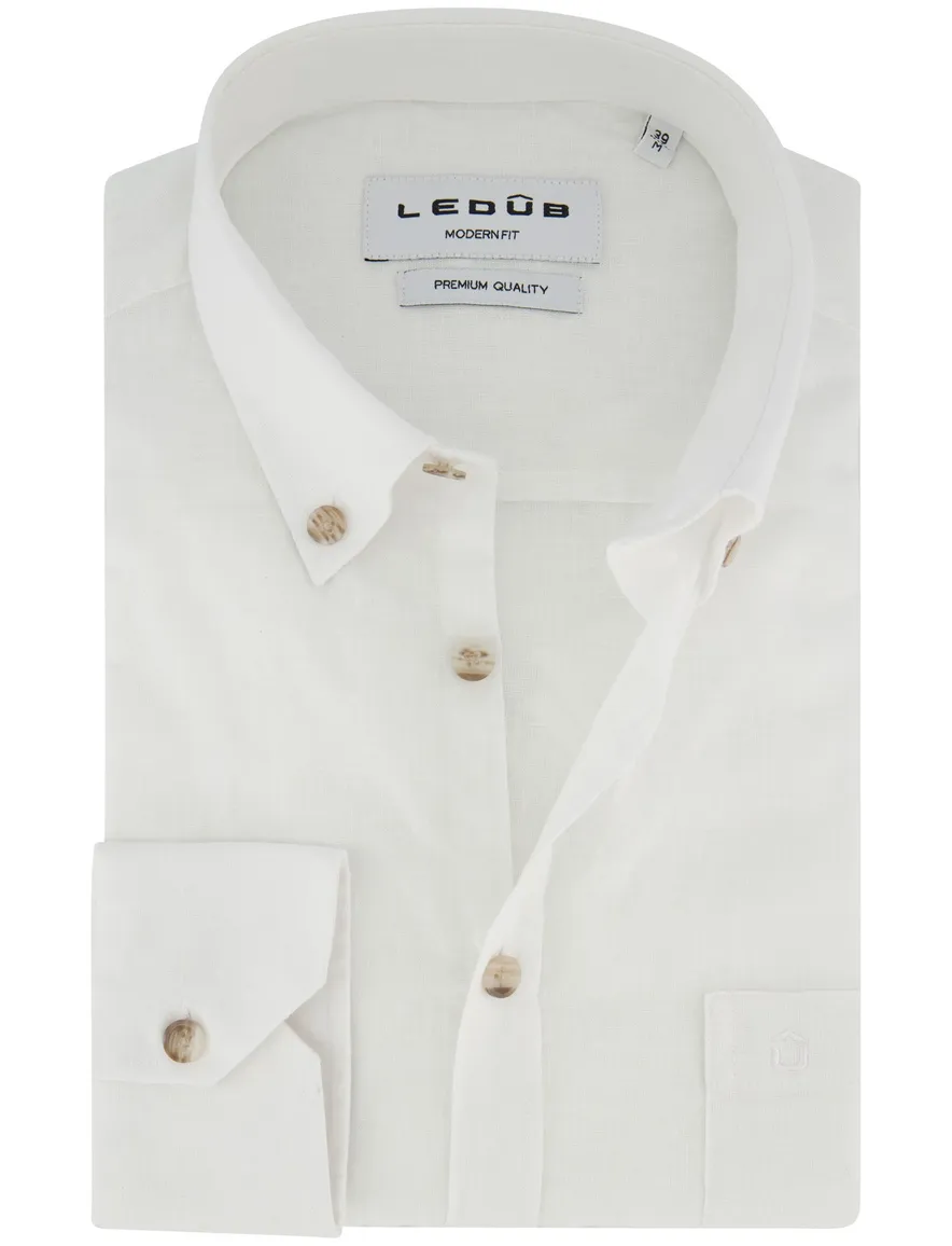 Ledub Modern Fit overhemd button-down boord wit linnen