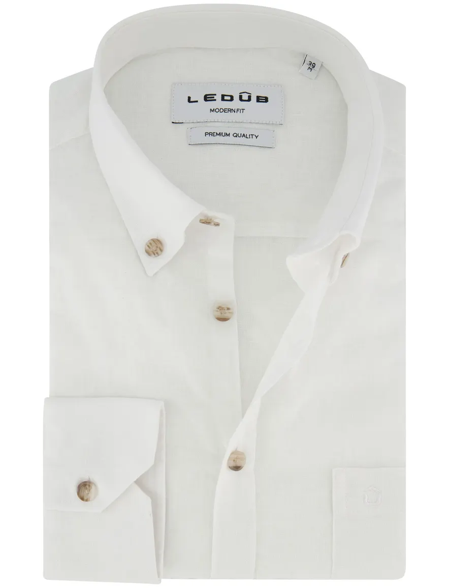 Ledub Overhemd wit linnen button down