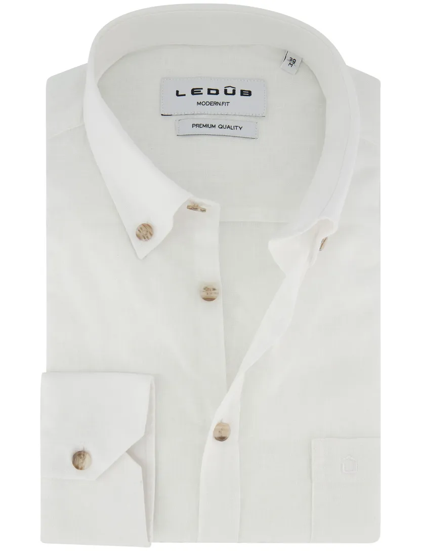 Witte linnen Ledub overhemd Modern Fit