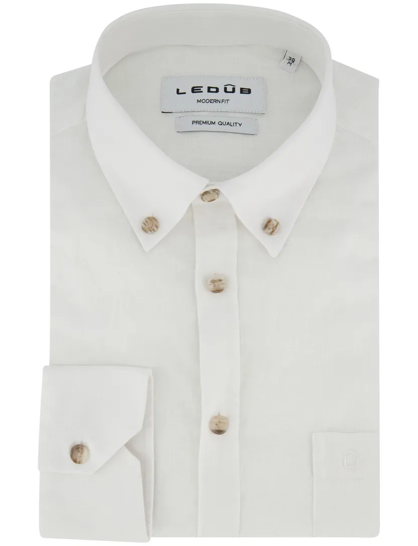 Witte linnen Ledub overhemd Modern Fit