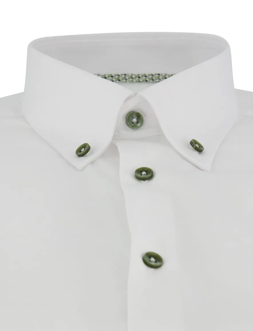 Ledub Modern Fit overhemd wit srtijkvrij groene knoop