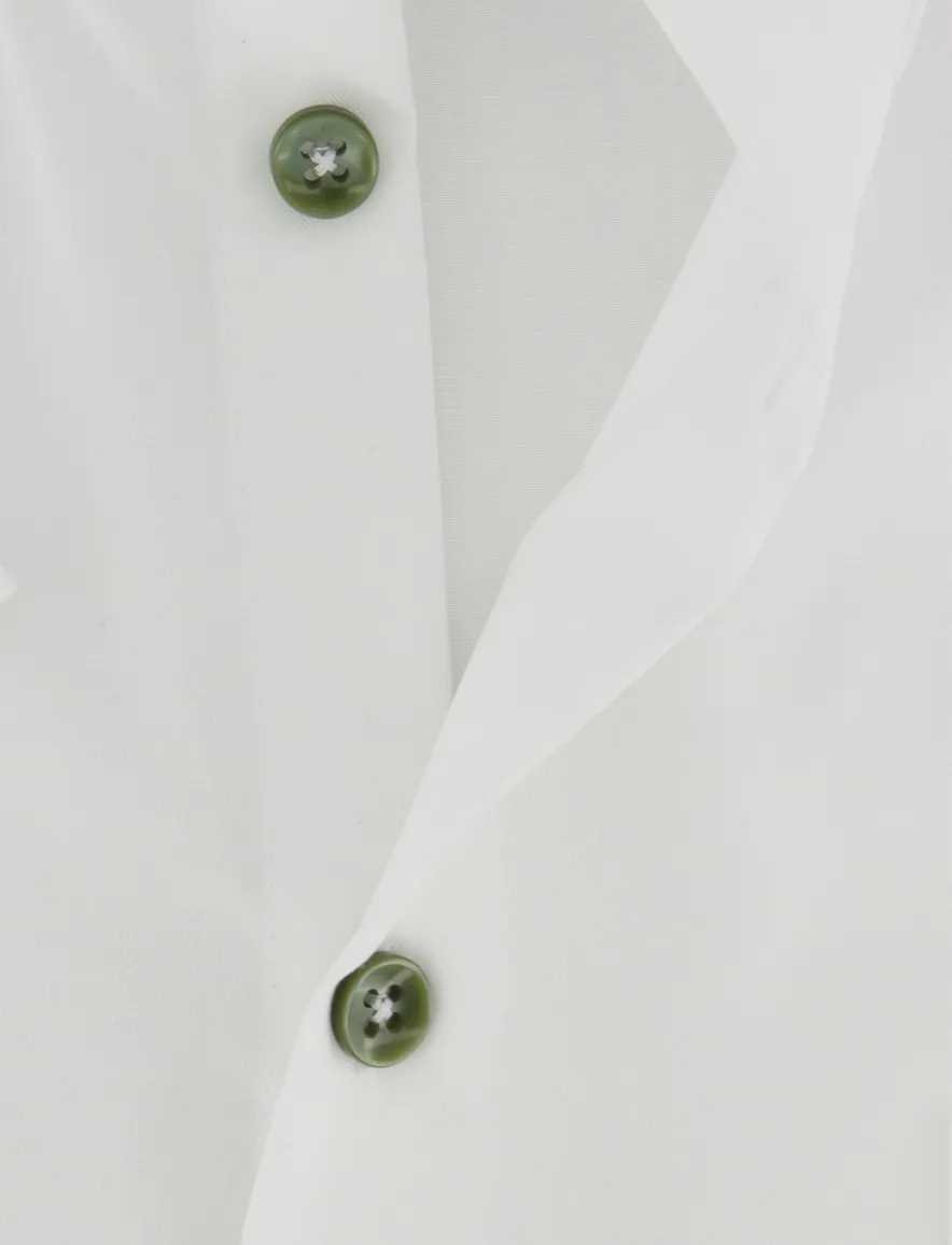 Ledub Modern Fit overhemd wit srtijkvrij groene knoop