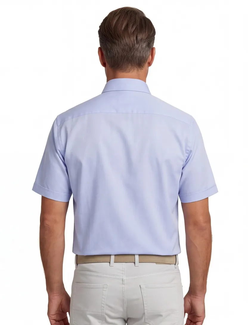 Lichtblauw Ledub overhemd korte mouw Modern Fit strijkvrij met borstzak stijlvol