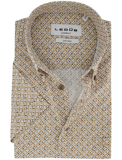 Ledub Ledub bruin geprint overhemd Modern Fit easy iron met borstzak