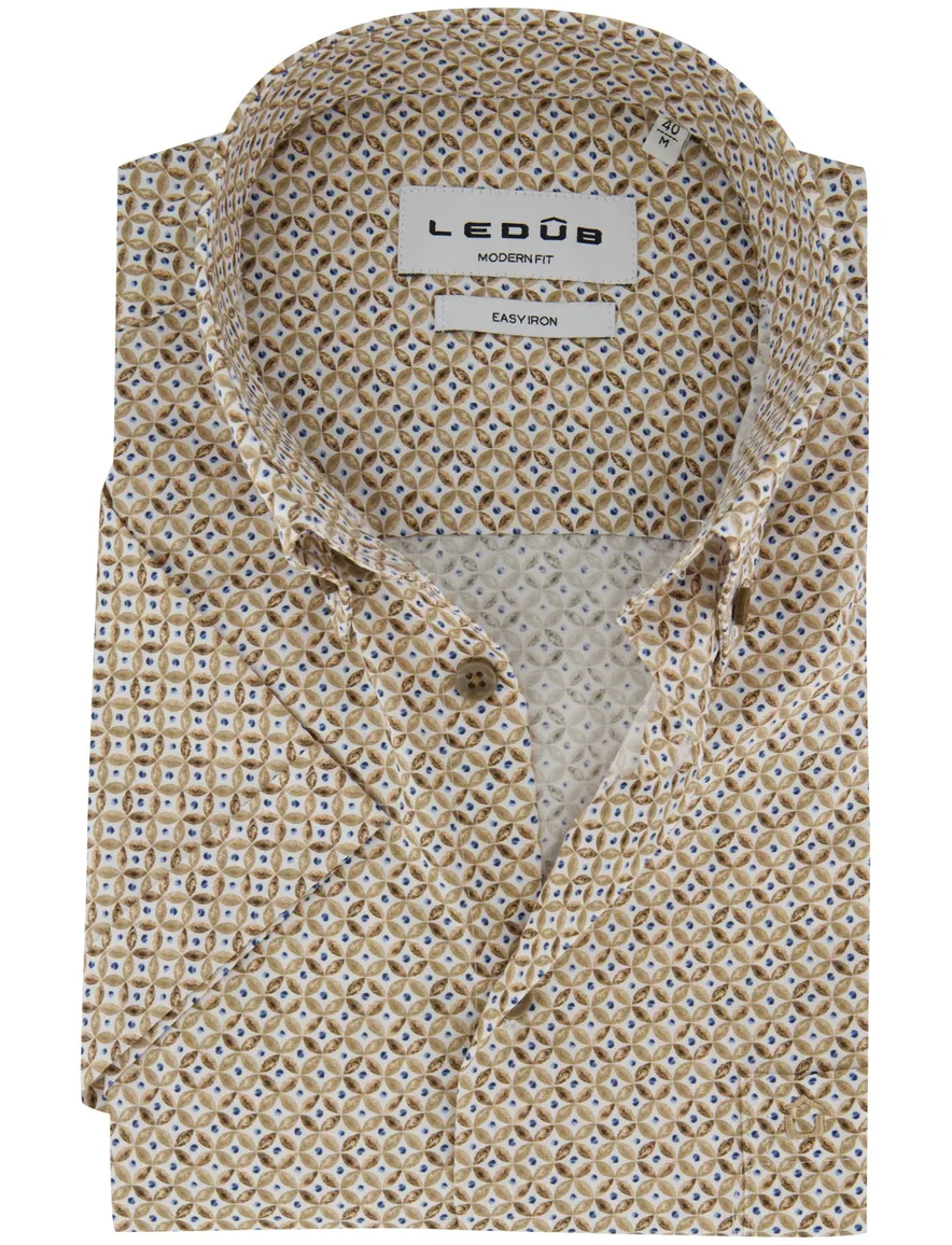 Ledub overhemd bruin geprint borstzak easy iron Modern Fit