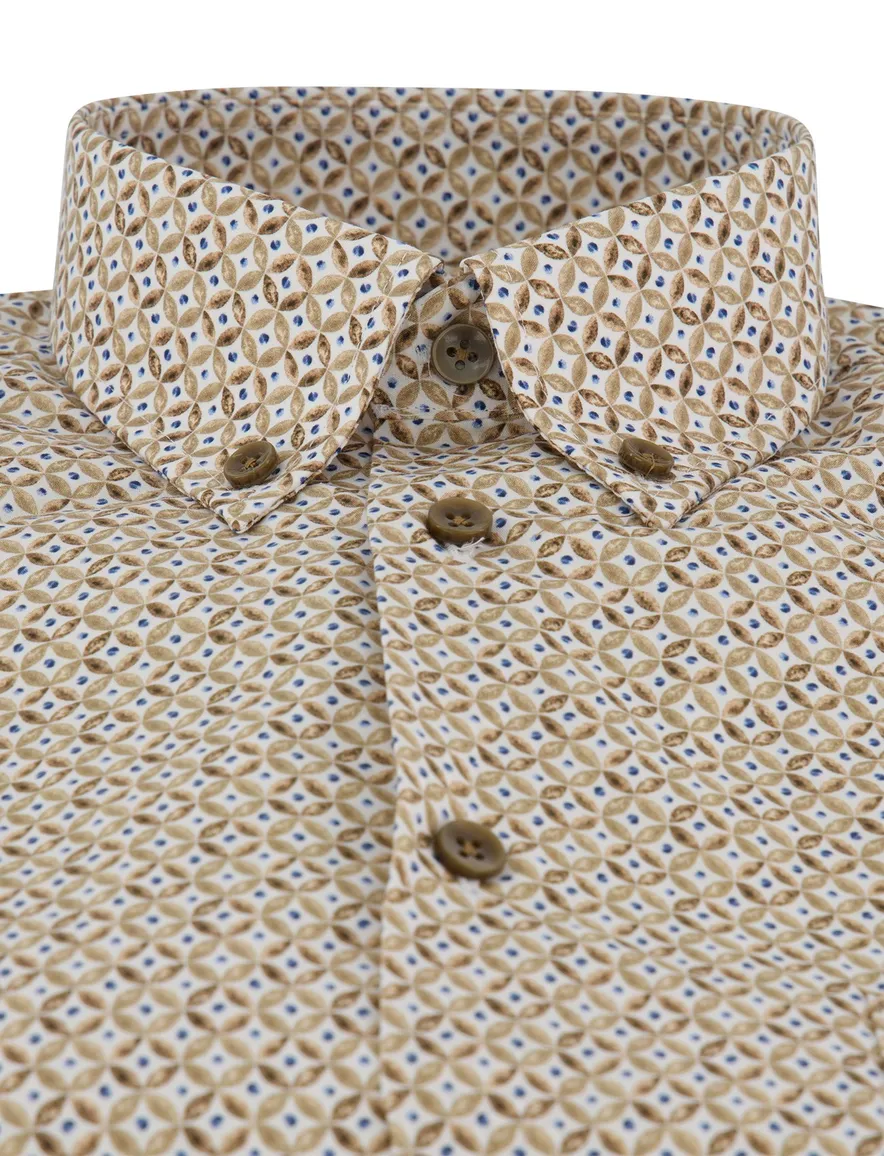 Ledub overhemd bruin geprint borstzak easy iron Modern Fit