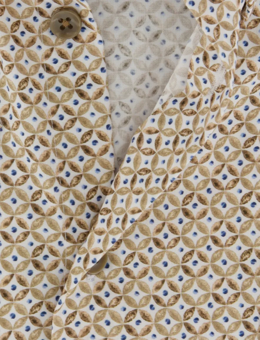 Ledub overhemd bruin geprint borstzak easy iron Modern Fit