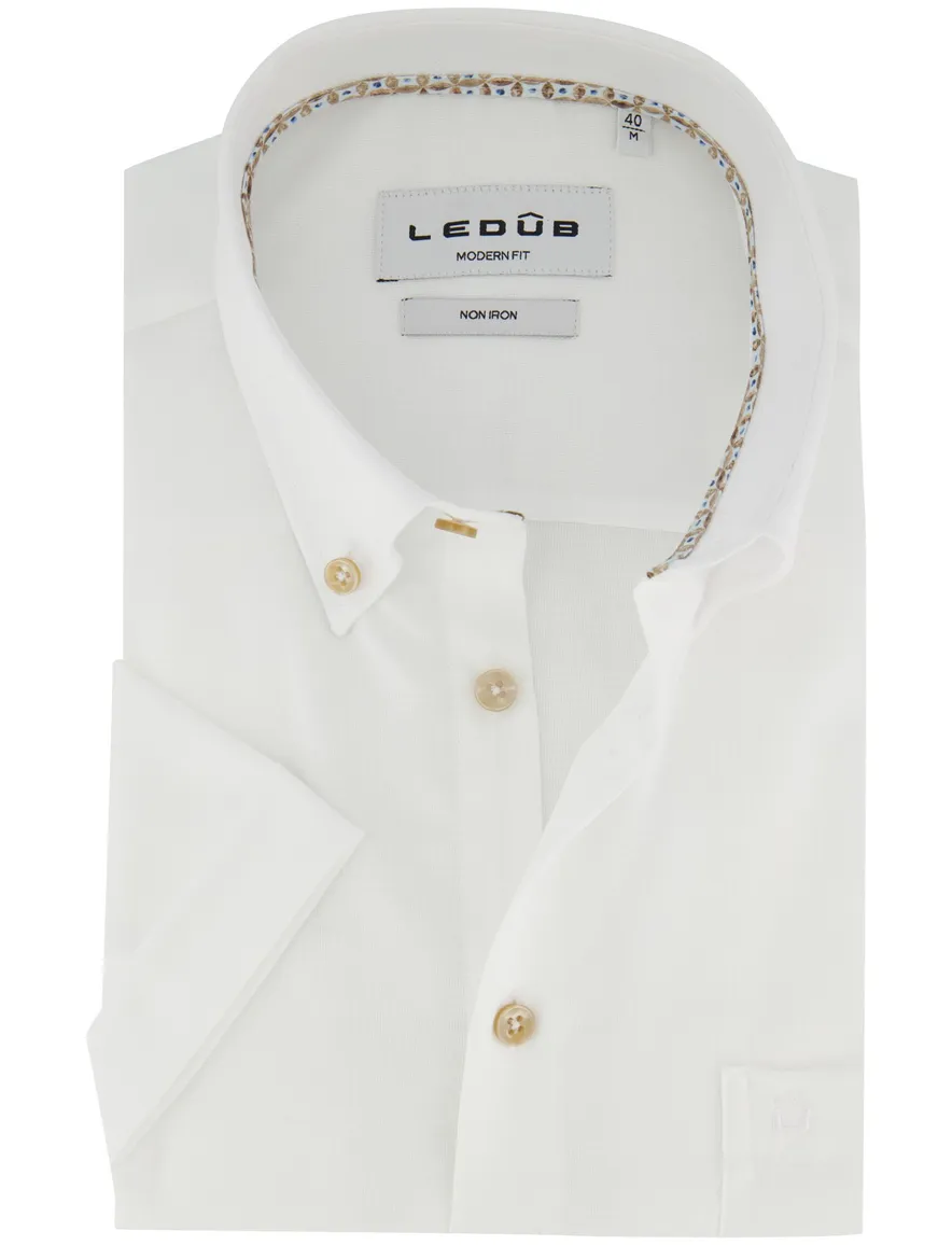 Ledub Modern fit overhemd wit strijkvrij