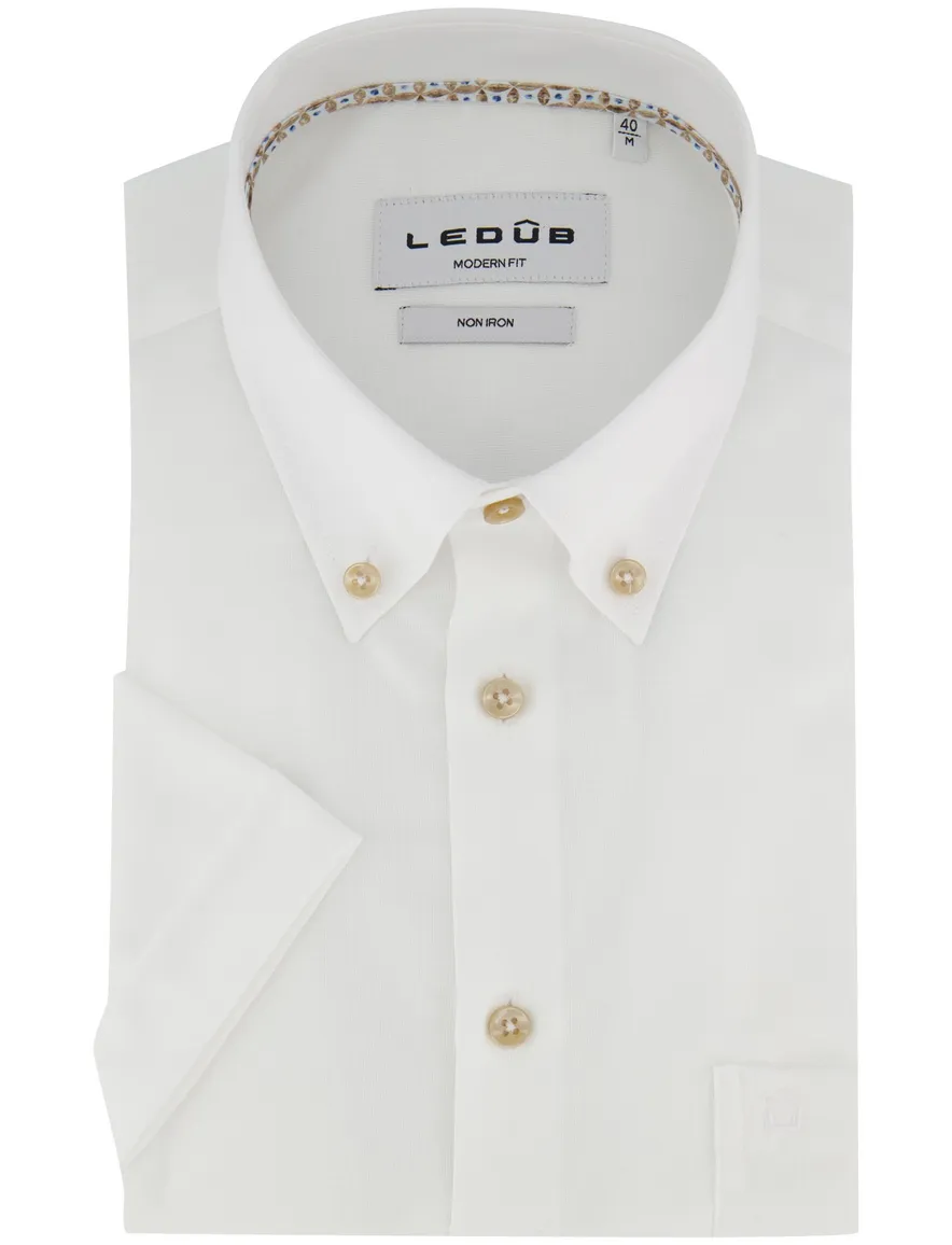 Ledub Modern fit overhemd wit strijkvrij