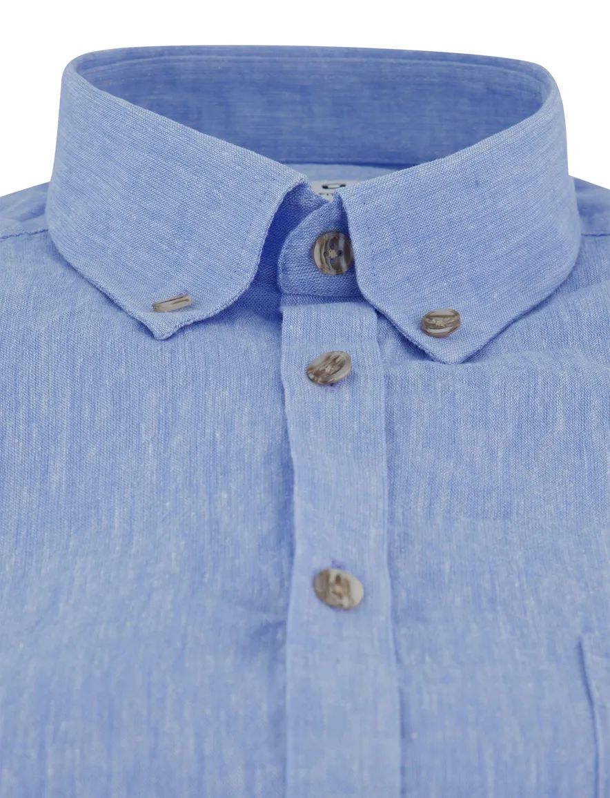 Ledub blauw gemêleerd overhemd korte mouw Modern Fit zomers