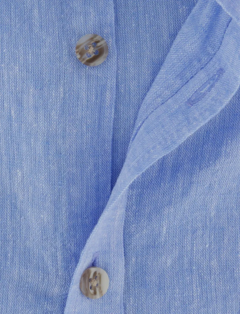 Blauw gemêleerd Ledub overhemd korte mouw Modern Fit luchtig
