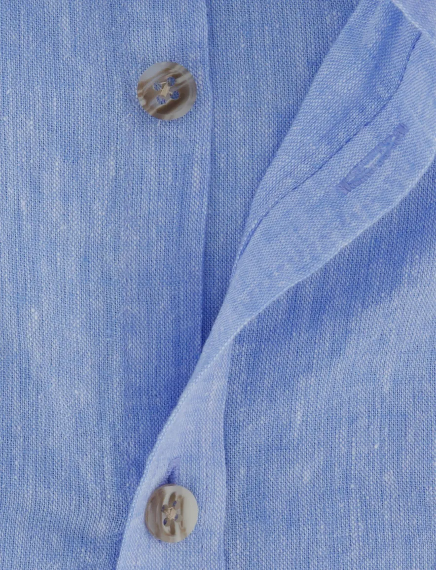 Ledub blauw gemêleerd overhemd korte mouw Modern Fit zomers