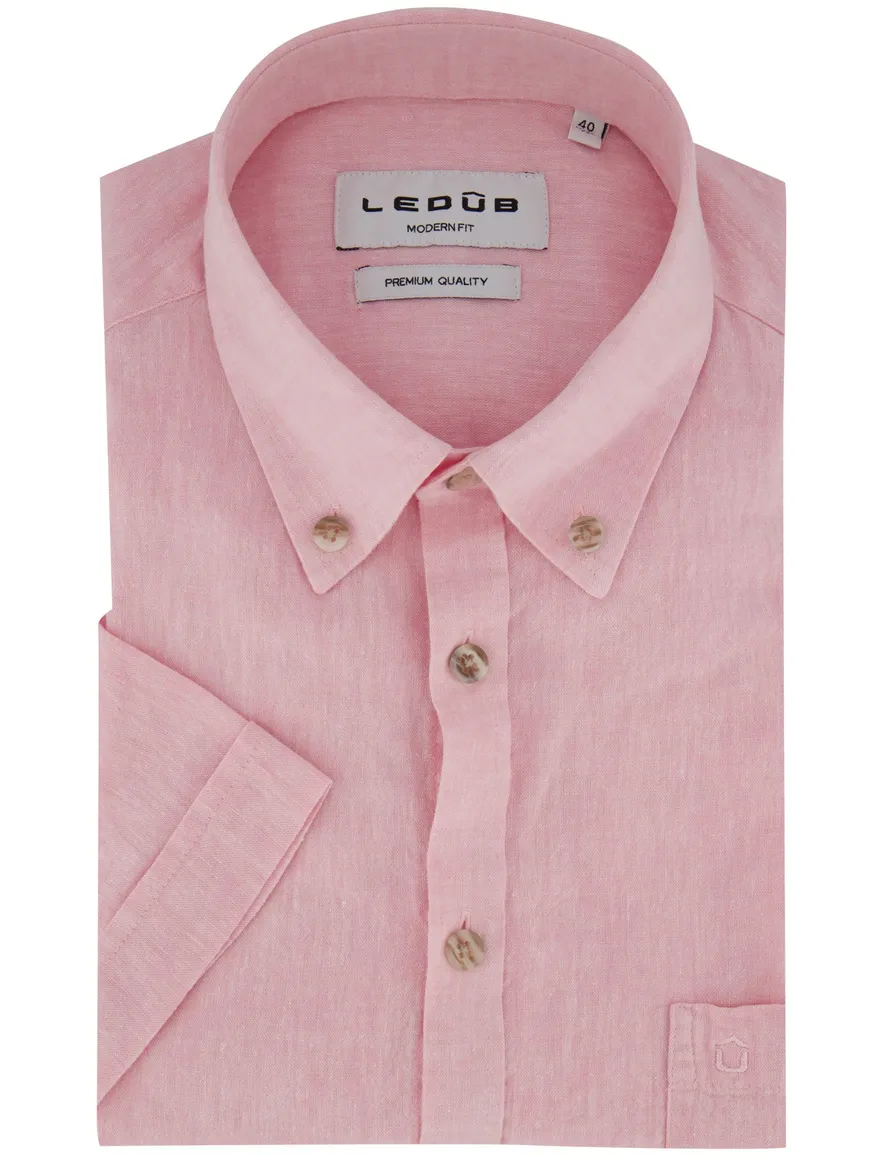 Ledub Modern fit overhemd roze linnen gemeleerd
