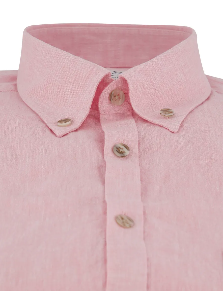 Ledub Modern fit overhemd roze linnen gemeleerd
