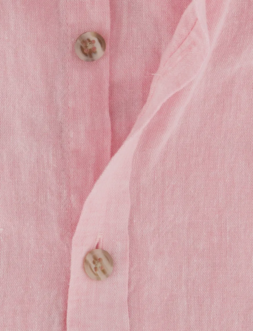 Ledub Modern fit overhemd roze linnen gemeleerd