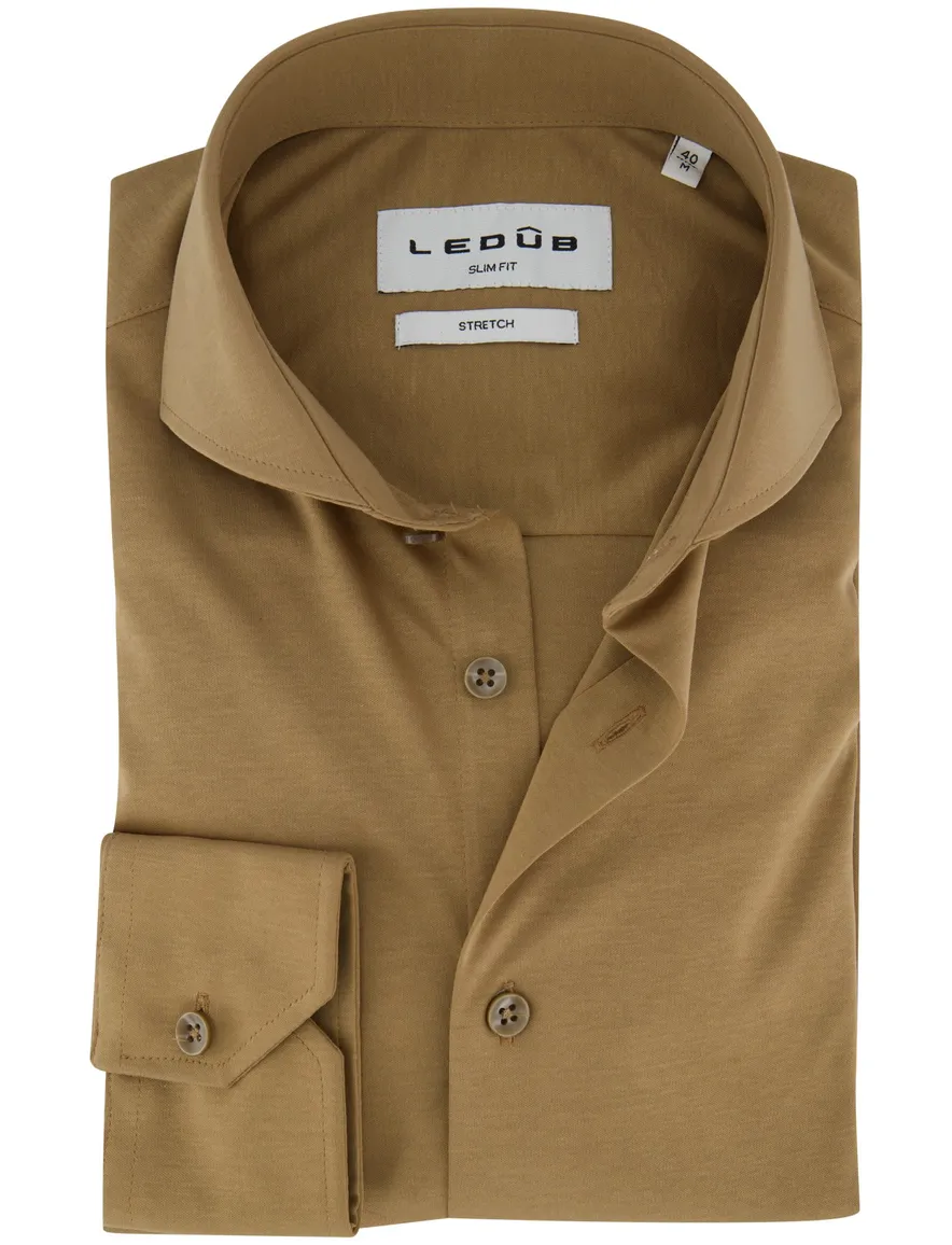 Bruin overhemd ledub slim fit jersey mouwlengte 7