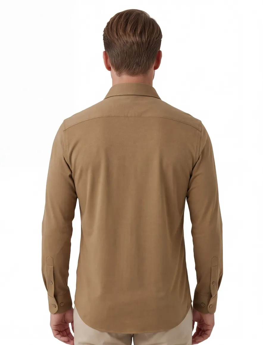 Bruin overhemd ledub slim fit jersey mouwlengte 7