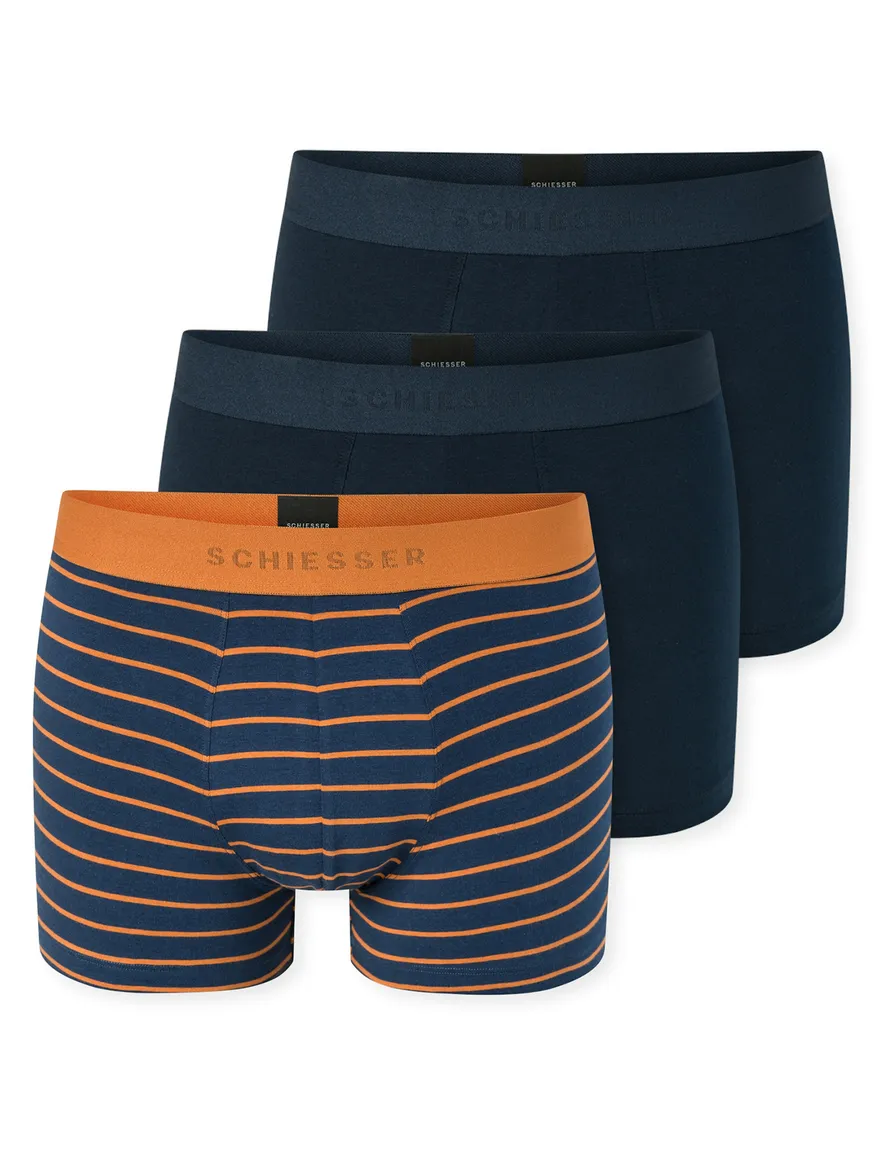boxershort donkerblauw Schiesser 3-pack oranje strepen
