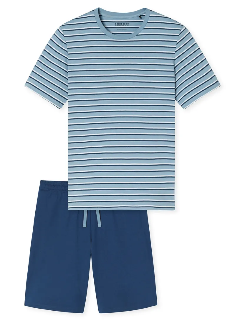 blauwe geprinte pyjama Schiesser normale fit
