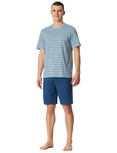 Schiesser korte pyjama Schiesser blauw gestreept shirt