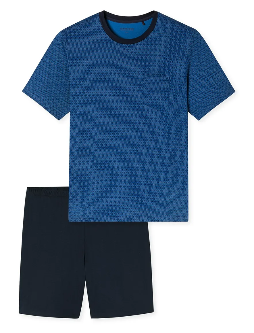 korte pyjama Schiesser blauw geprint shirt