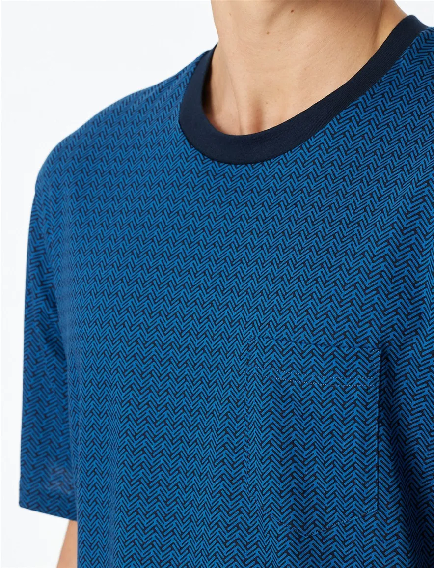 korte pyjama Schiesser blauw geprint shirt