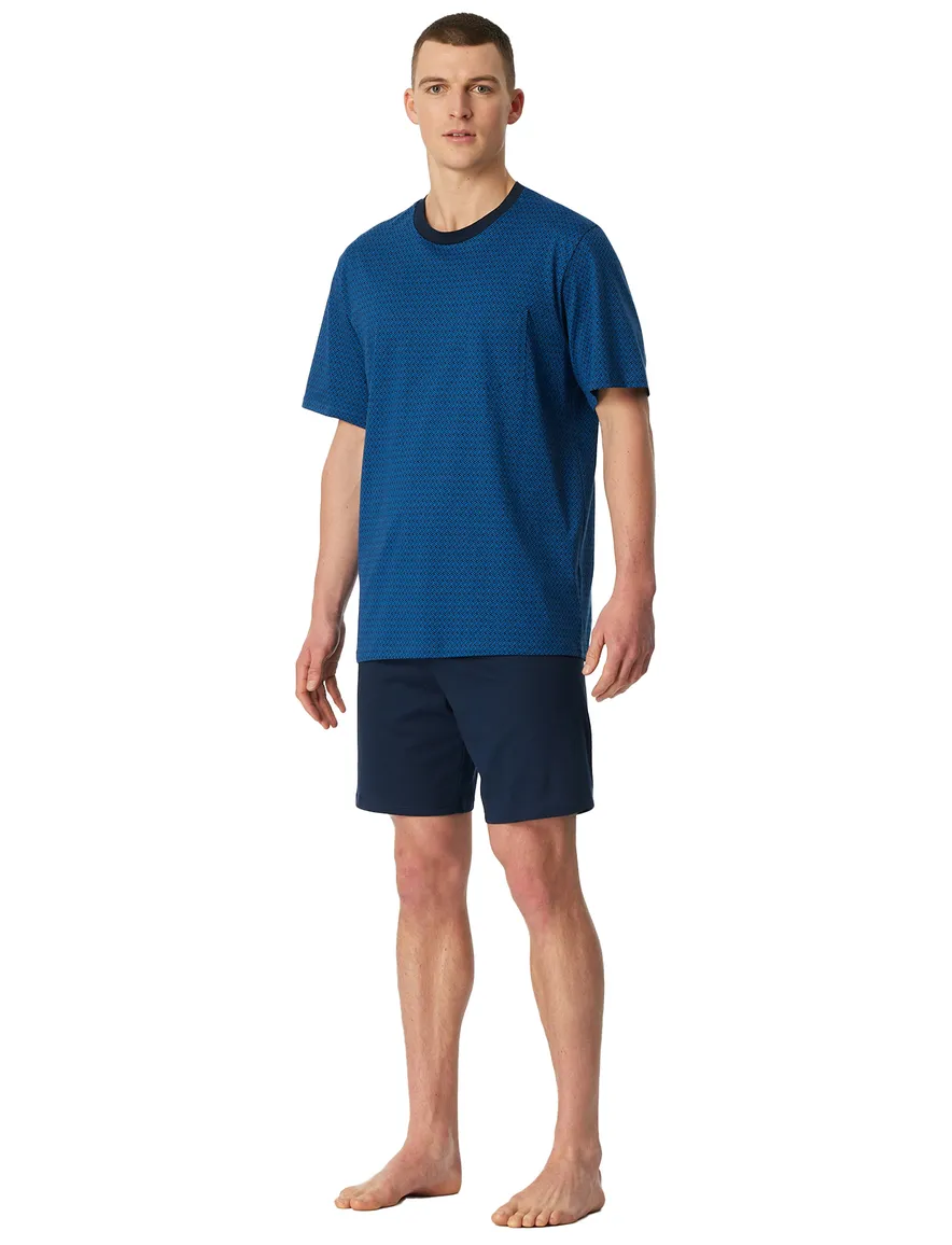 korte pyjama Schiesser blauw geprint shirt