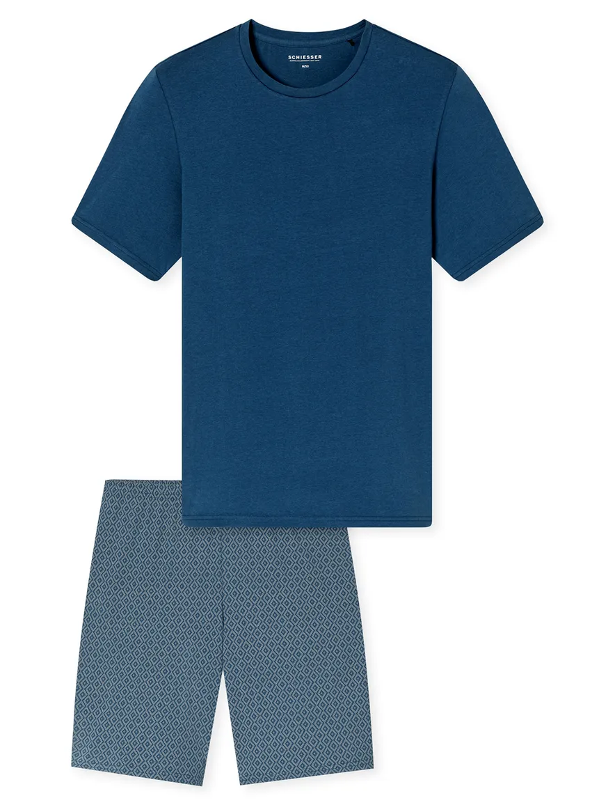 Shortama blauw dessin katoen Schiesser ademend set