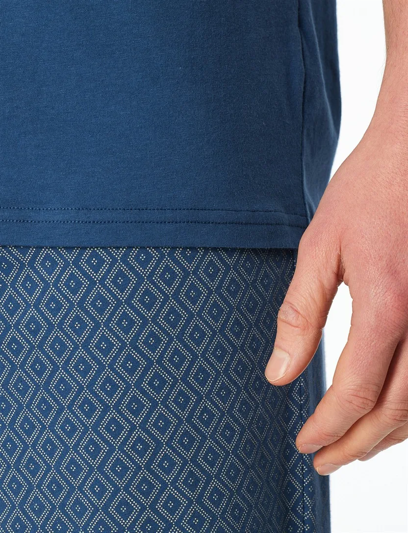 Comfort katoen dessin shortama Schiesser blauw set