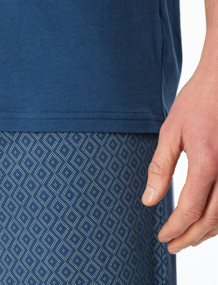Shortama blauw dessin katoen Schiesser ademend set