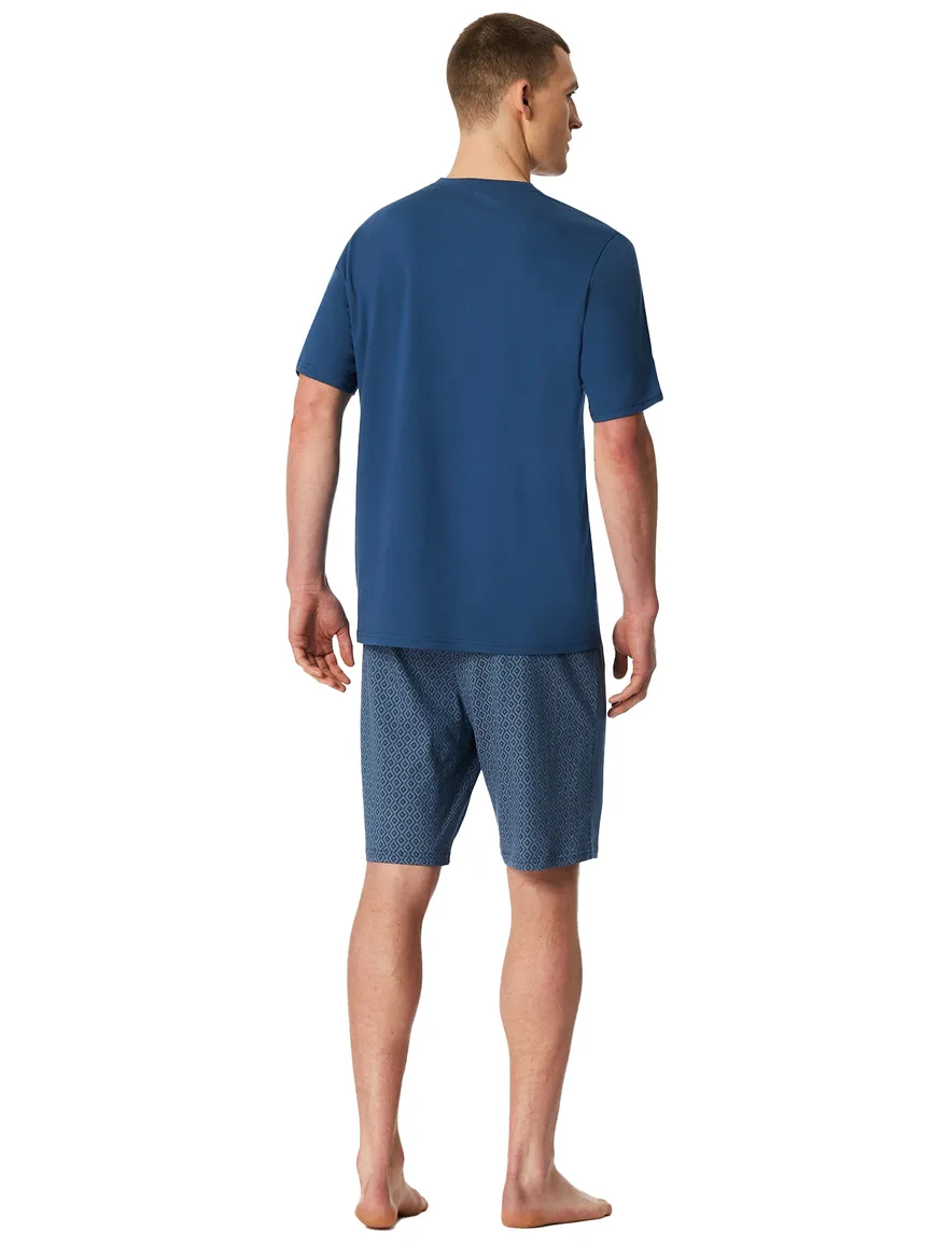 Shortama blauw dessin katoen Schiesser ademend set