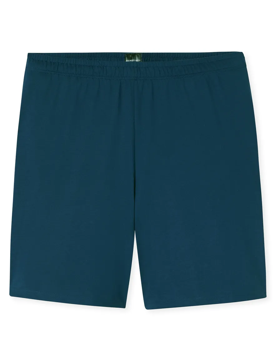 Schiesser shortama blauw dessin katoen V-hals