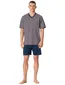 Schiesser shortama blauw dessin katoen V-hals