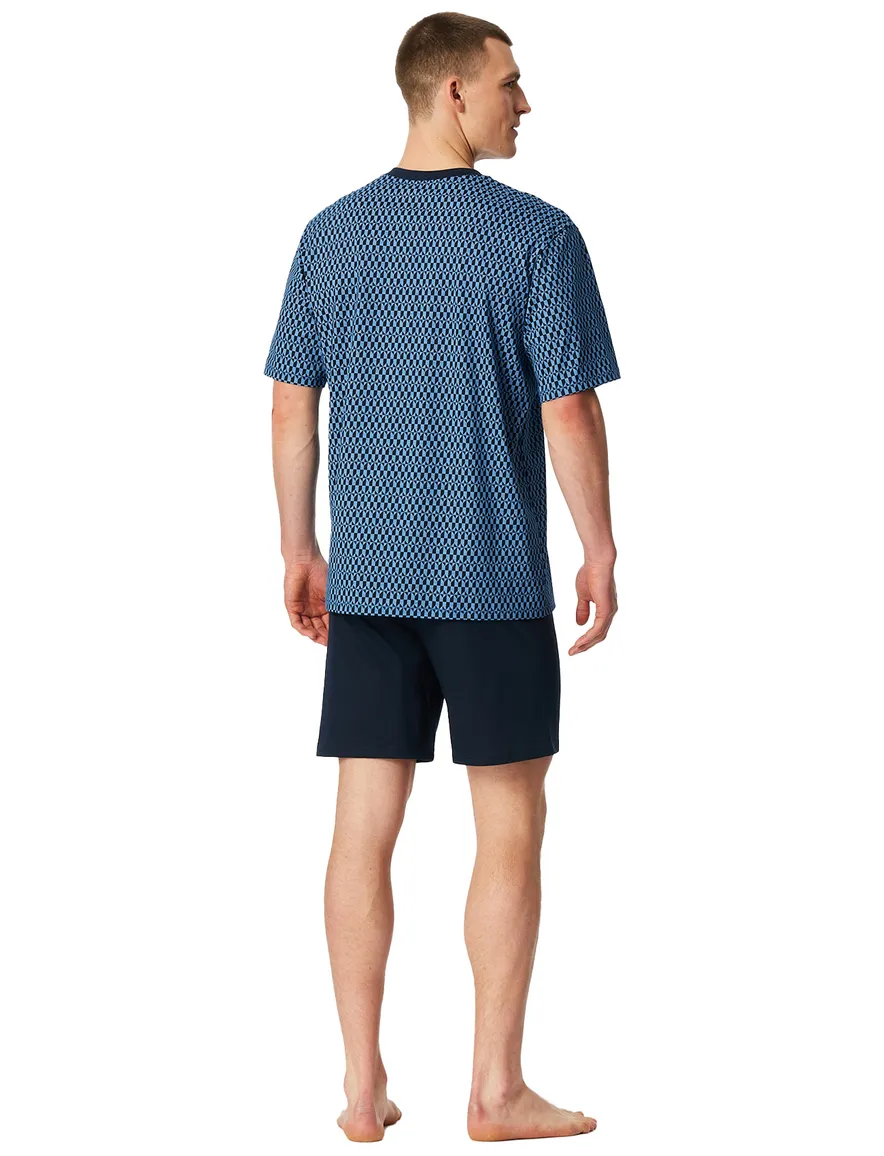 Shortama kobalt dessin katoen Schiesser V-hals set