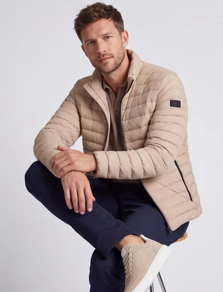 Beige tussenjas Peuterey zonder capuchon zwarte rits