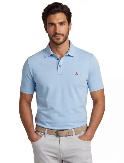 Peuterey Polo korte mouw lichtblauw Peuterey Mezzola zijde jersey