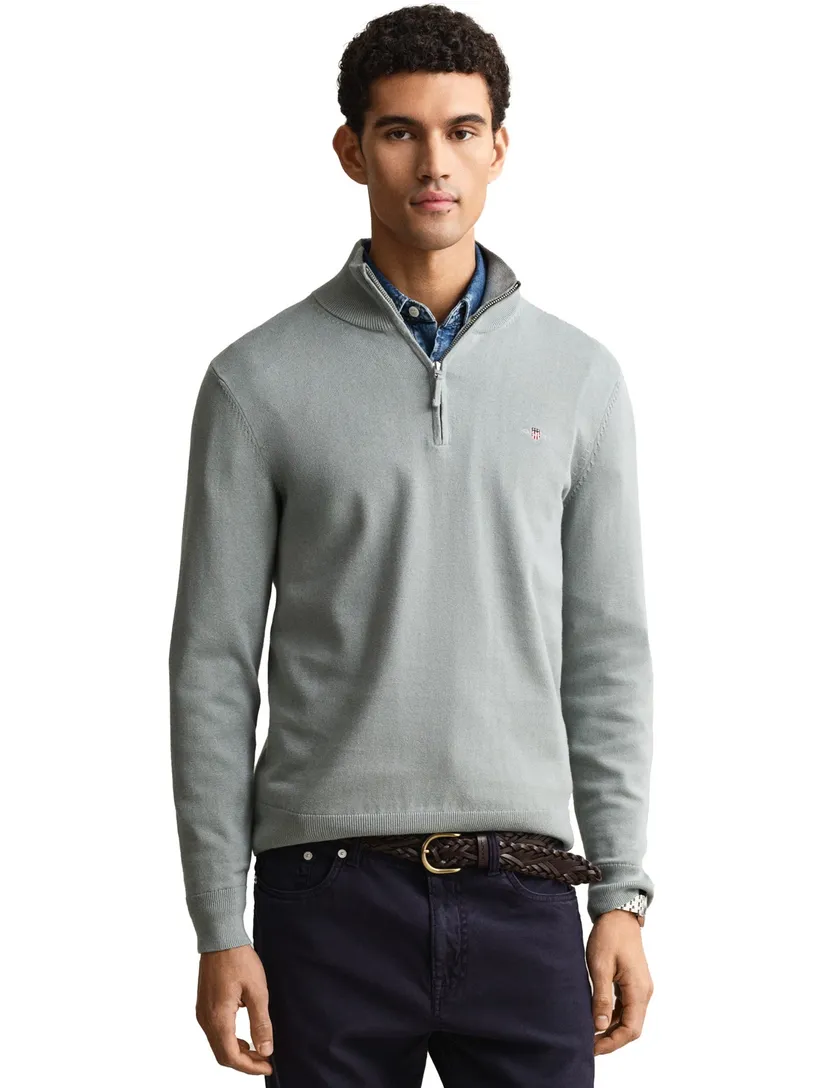 trui Gant half zip groen normale fit gebreid